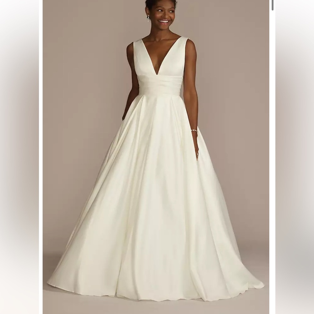 Davids Bridal Collection Cummerbund Satin Ball Gown Wedding Dress